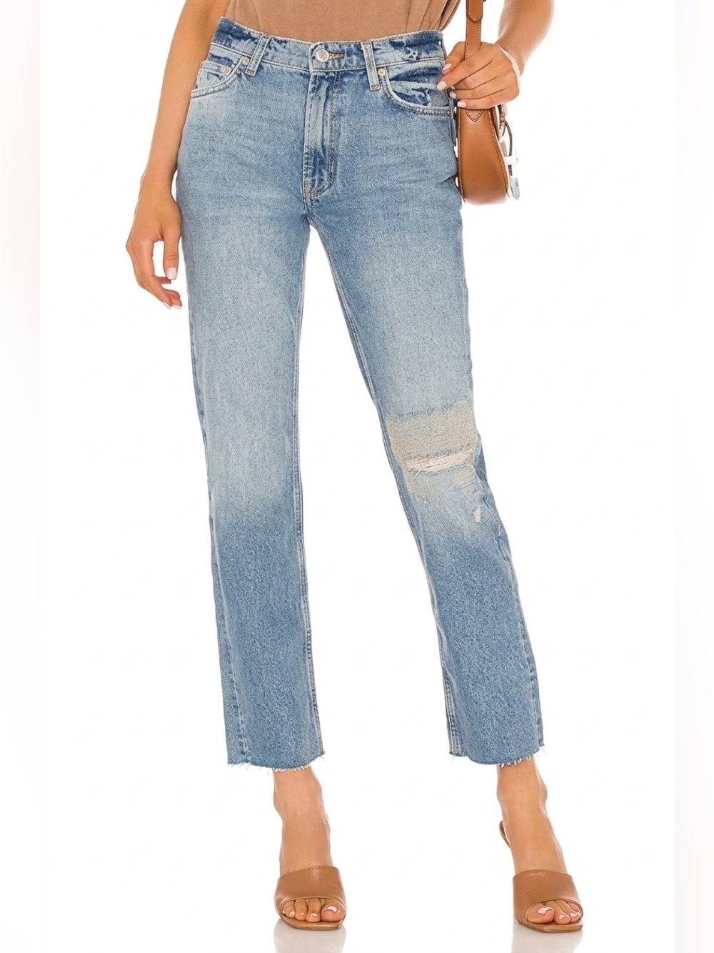 Free People We The Free Distressed Cropped Jeans Size 26 Light Wash Raw Hem‎